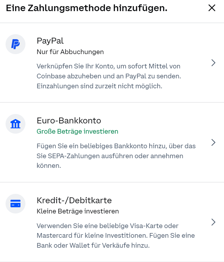 Coinbase Zahlungsmethoden Schweiz