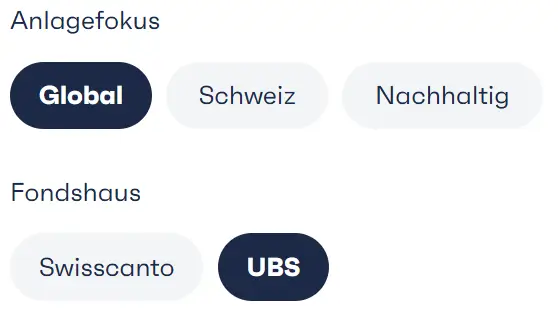 Finpension Fondshaus Auswahl Swisscanto und UBS