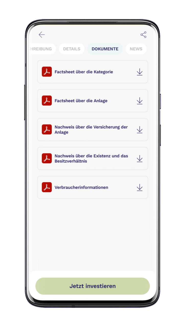 Splint Invest App - rechtliche Dokumente Sachwert