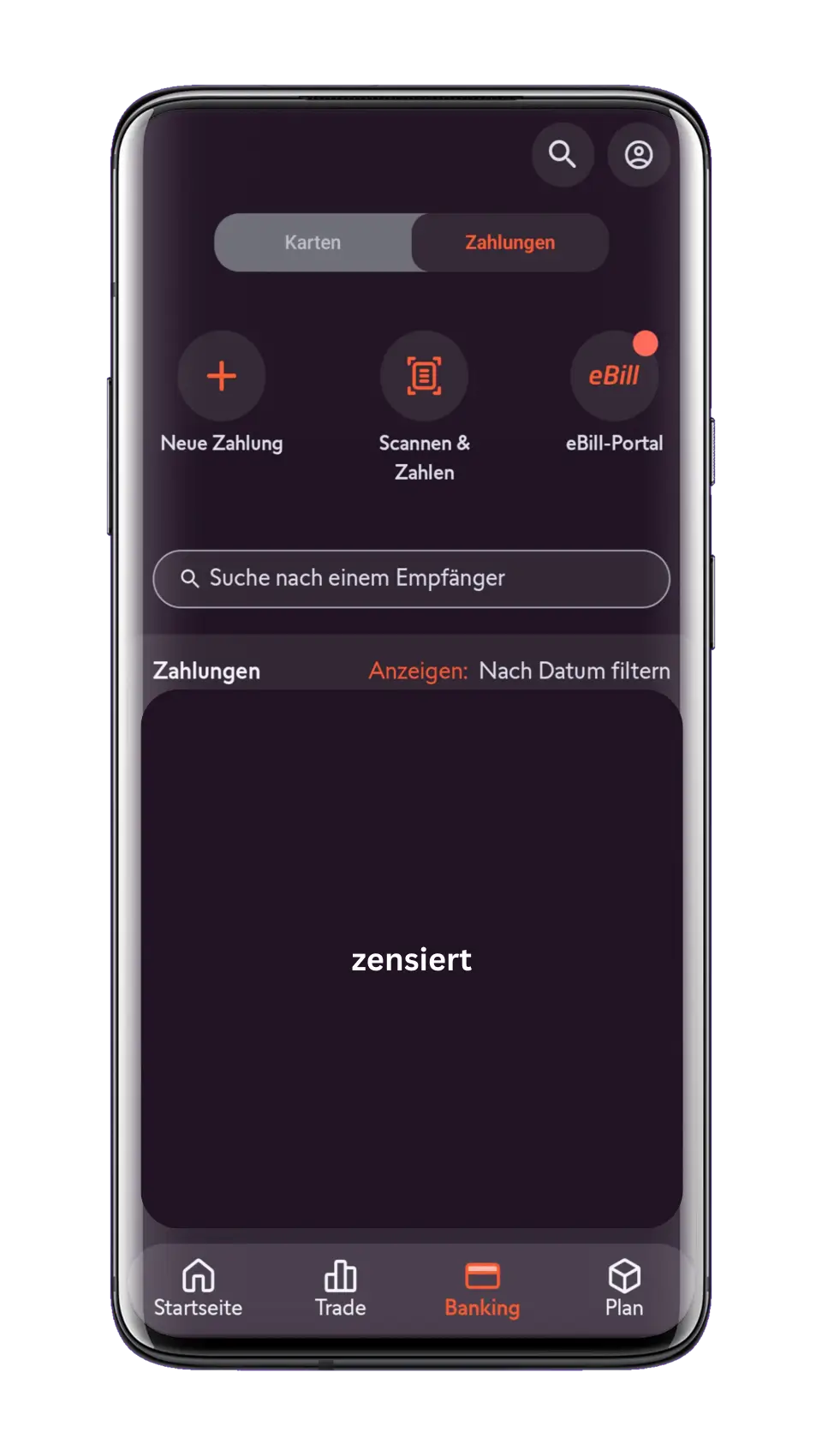 Swissquote Banking Übersicht Zahlungen