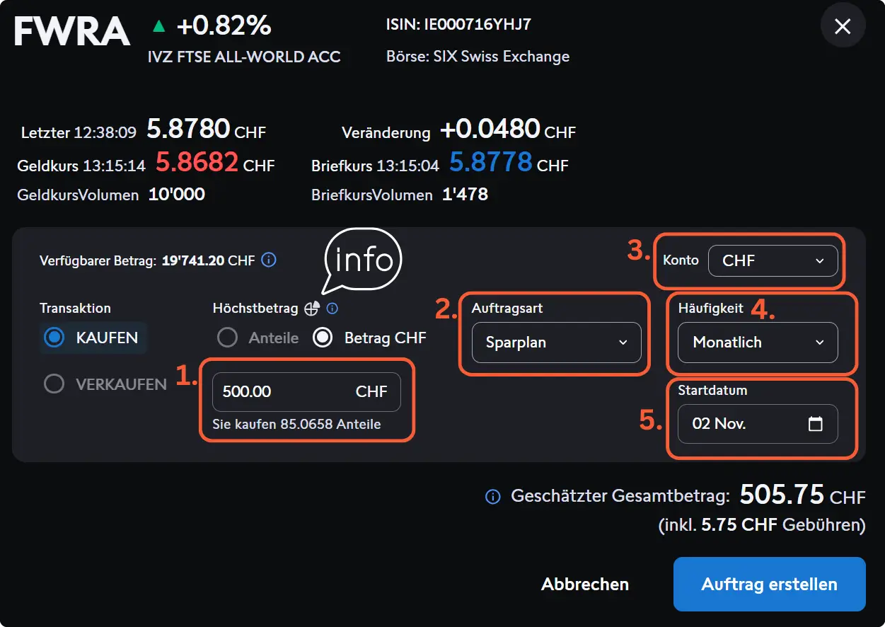 Swissquote Sparplan mit ETF erstellen