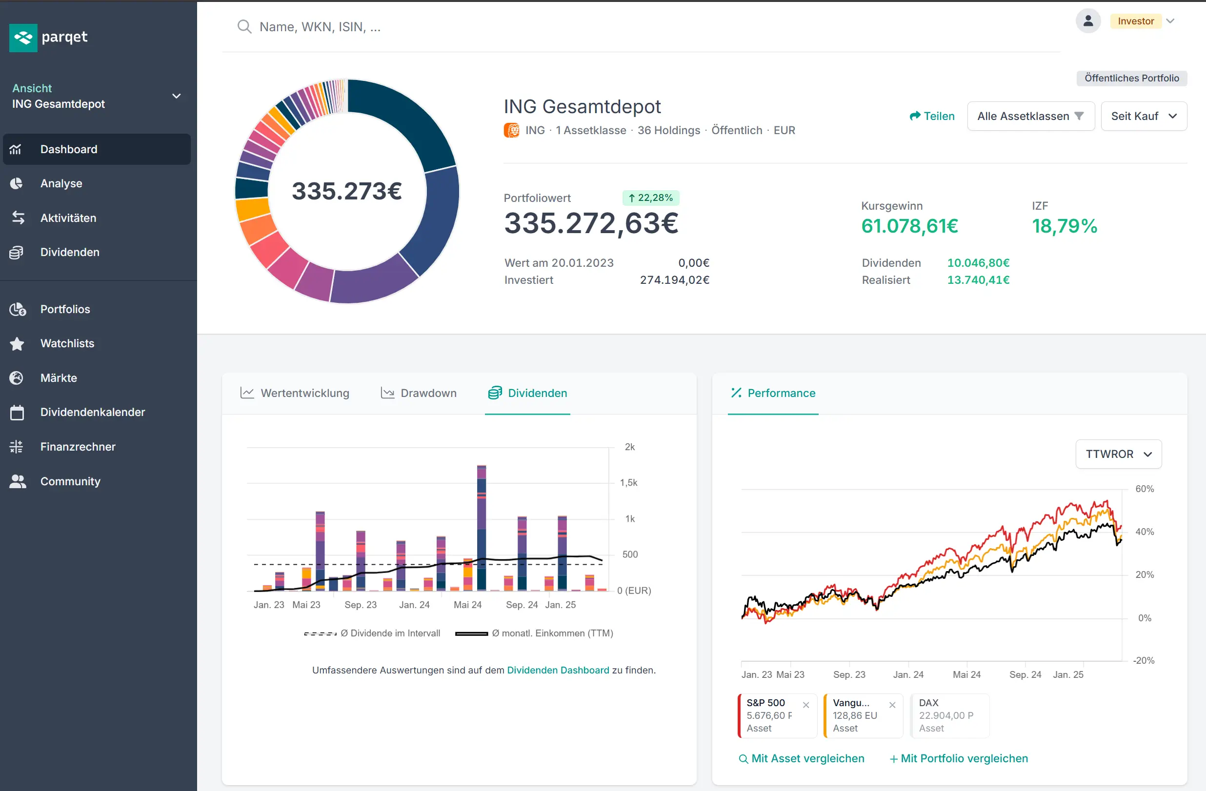Übersicht Parqet Portfolio Tracker