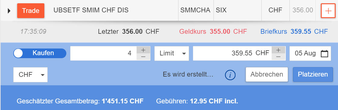 ETF-Kauf an der SIX